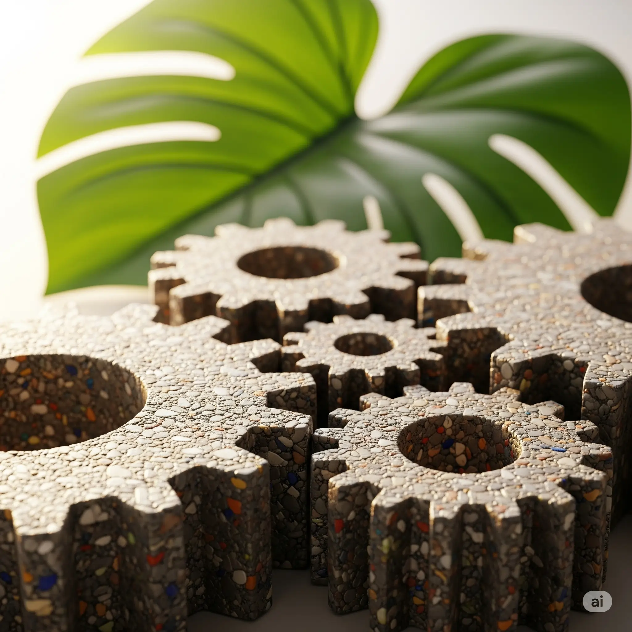 Industrial gears made from recycled materials, representing the circular economy in Malaysia.