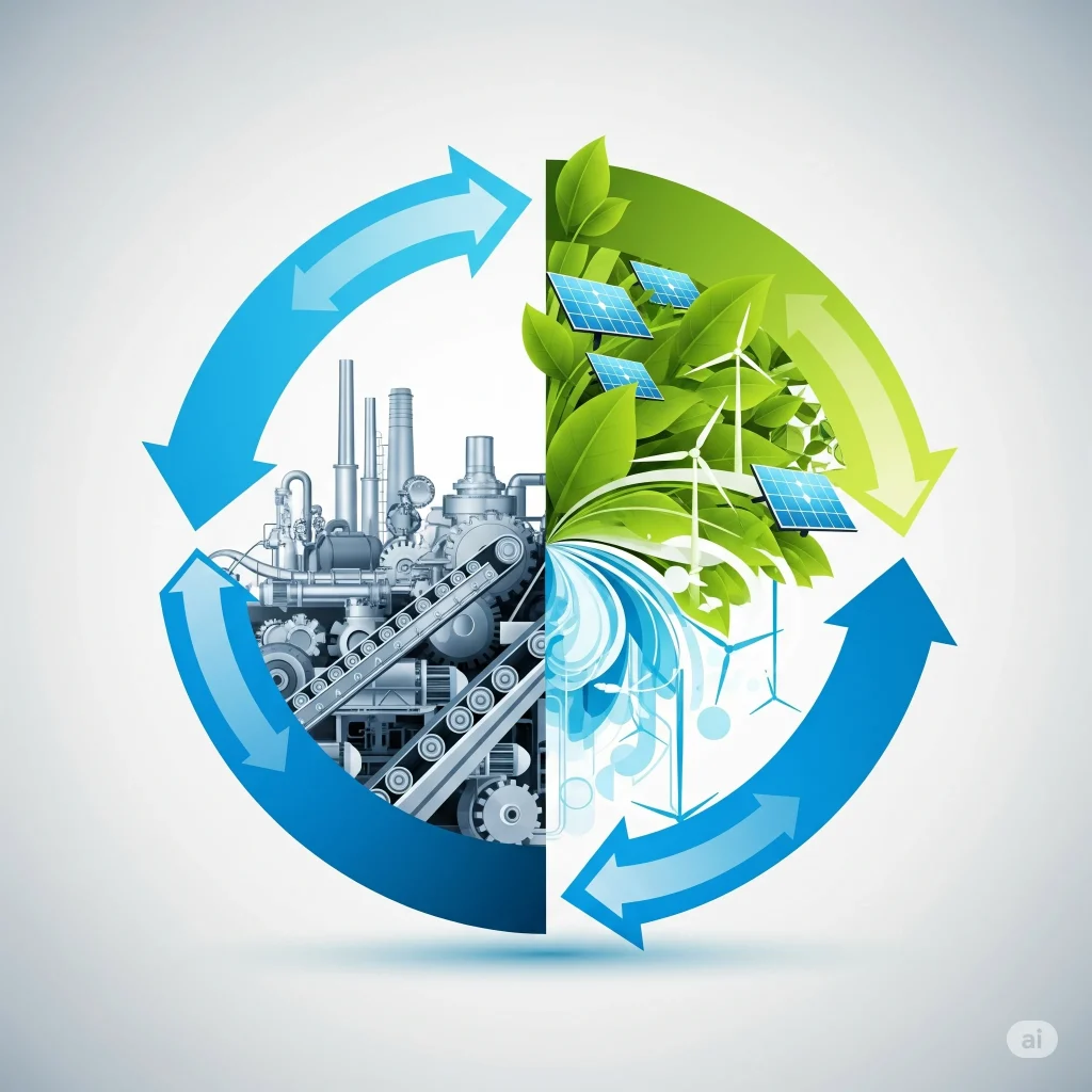 A graphic illustrating the circular economy Malaysia model, where industrial waste is transformed into valuable resources for businesses.